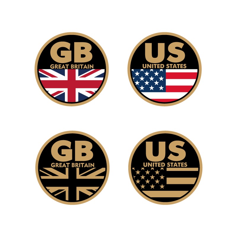 マットゴールド)国旗ステッカー アメリカ イギリス 5.5cm US GB 星条旗 ユニオンジャック ワンポイント バイク くるま 鏡面 パソコン  iPad / マニアックコレクション