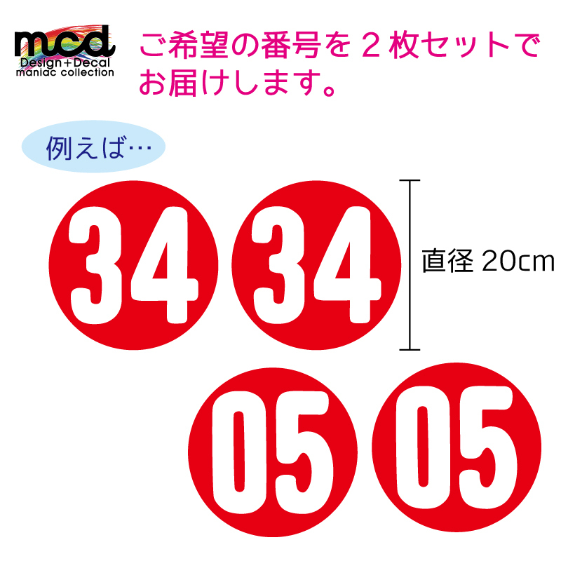 数字選択可能！ビンテージタイプ 赤 20cm ゼッケンステッカー2枚セット 